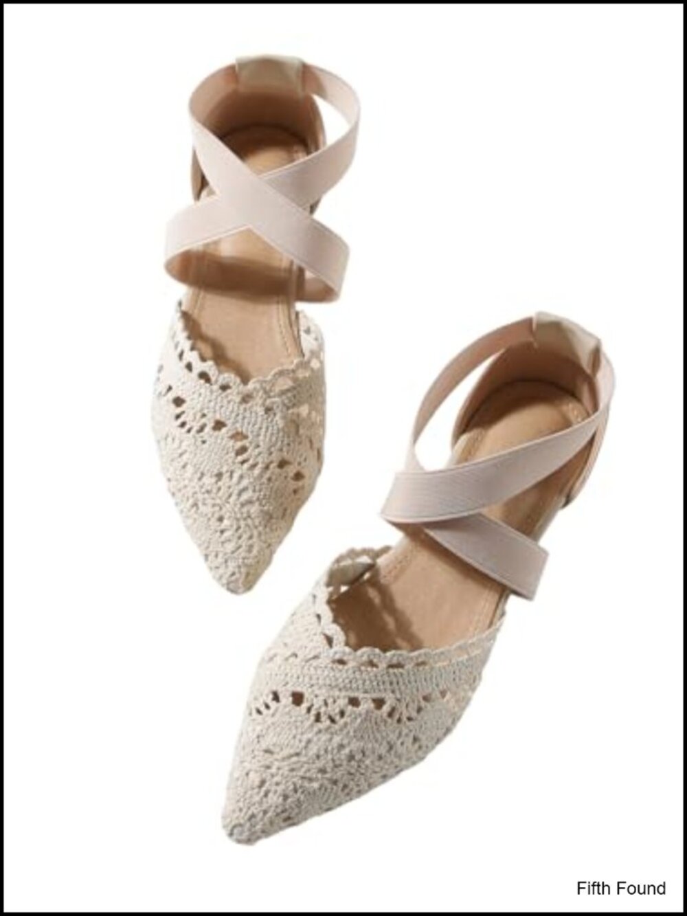 Crochet Ballet Flats Hollow Out Pointed Toe Ankle Strap Dress Shoes